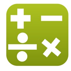 Calculator mini computer addition, multiplied, divided, minus sign with white background. 