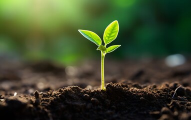 Fototapeta premium Earth day concept. Young plants grow in soil.