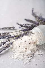 Lavender Salt for cooking. Lavander salt with dried lavender flowers. Lavender spa set