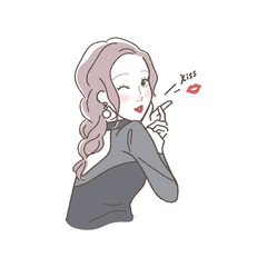 Illustration of an Attractive Woman Blowing a Kiss.