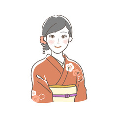Illustration of Women in Kimono Smiling.