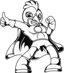 Illustration of a warrior in a red rooster costume