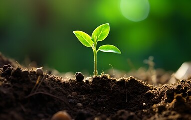 Earth day concept. Young plants grow in soil.