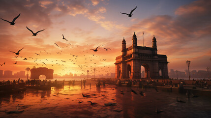 Gateway of India Mumbai Maharashtra monument landmarK. - obrazy, fototapety, plakaty
