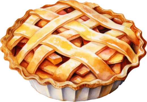 Apple pie watercolor illustration. Generative AI