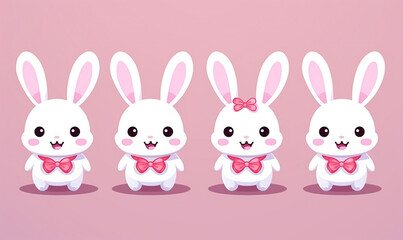 Obraz premium Cute little cartoon rabbits for baby shower and Easter. Set of cartoon Easter bunnies for greeting card or stickers with simple background.