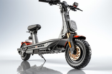 Electric kick scooter with a rider, illustrating the ease of commuting and reducing traffic congestion, Generative AI