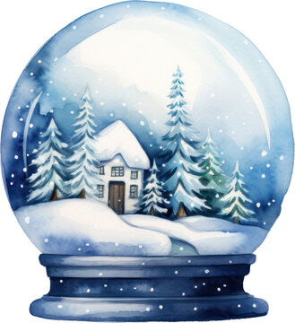 Snow globe watercolor illustration. Generative AI