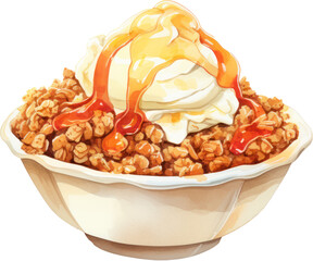Warm apple crisp with a sweet and crunchy topping. Generative AI