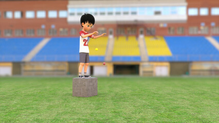 boy dropping ball physics Gravitational Force experiment 3d illustration