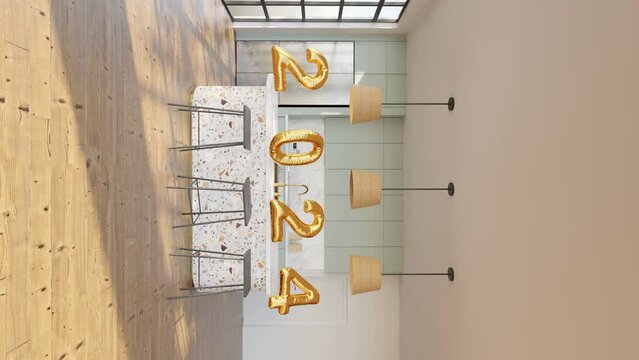 Elegant Kitchen Celebrating 2024 ballon golden vertical