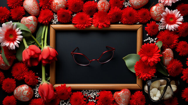 frame with flowers and leaves HD 8K wallpaper Stock Photographic Image 