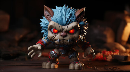 Fierce toy creature with glowing eyes.