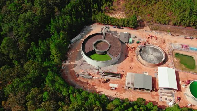 unique aerial of wastewater treatment plant in America
