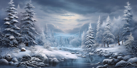 A winter wonderland snowcovered coniferous forest generative ai,,Majestic Coniferous Trees in Snowy AI Landscape
