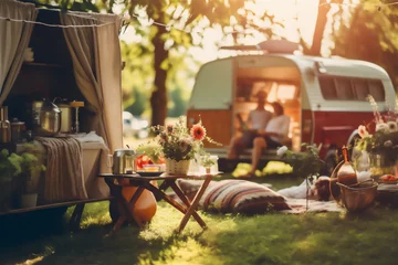Foto op Plexiglas camping scene with caravans outdoors on a sunny day © Alvaro