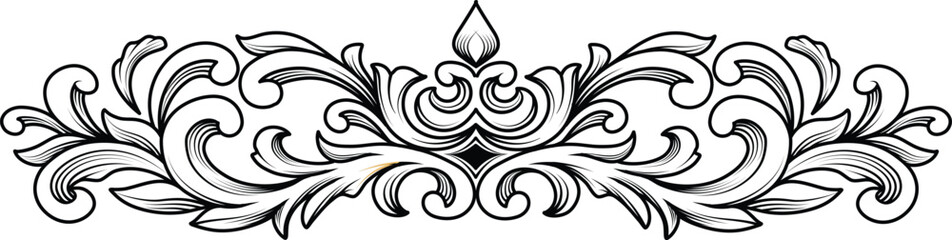 Fototapeta premium Vintage Baroque luxury frame engraving ornament Wedding Decoration. Flourish ornament leaf engraved retro pattern decorative design. Black and white filigree calligraphic vector.