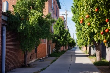 Fototapeta na wymiar fruit-bearing trees in an urban alley