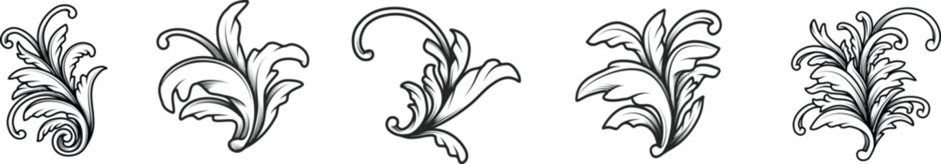 Luxury Vintage Baroque calligraphic Victorian frame border floral ornament scroll leaf engraved retro pattern decorative design black and white. Flourish filigree element vector  - obrazy, fototapety, plakaty