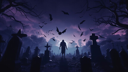 Graveyard silhouette Halloween abstract background. - obrazy, fototapety, plakaty
