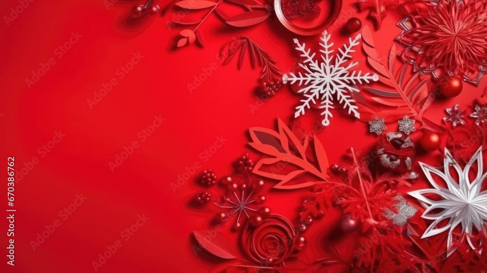 Poster Christmas background with blank red Christmas elements design for text space, Christmas ball with red blank space background design