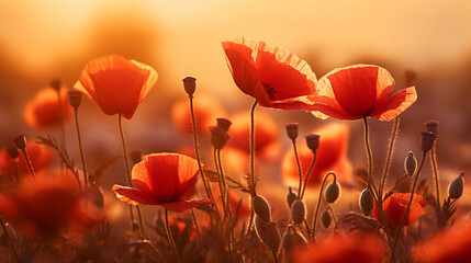 Obraz premium poppy field at sunset