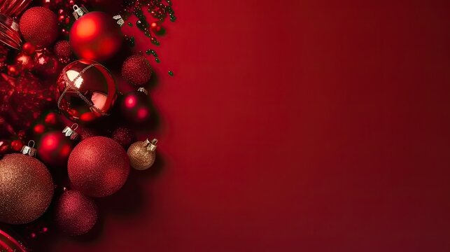 Christmas background with blank red Christmas elements design for text space, Christmas ball with red blank space background design