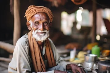 Foto op Aluminium indian old man in traditional clothes sitting at a table in a restaurant © igolaizola