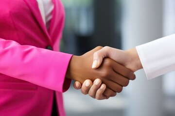 Handshake of two business women. Concluding a successful deal. Profitable business. Generated by artificial intelligence