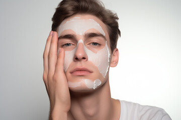 man applying face mask for skin treatment