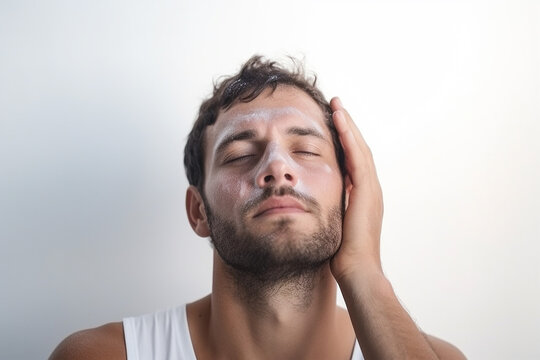 man applying face mask for skin treatment