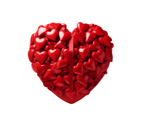 Red large heart made out of small hearts. PNG file with transparent background. Generative Ai