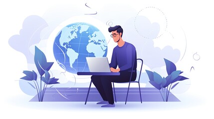 Remote work from any location in world. Flexibility of global business. International relationships with customers or suppliers. Global connectivity in remote business environment. Online conversation