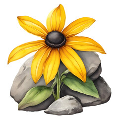 A painting of the Black-Eyed Susan plant.  - obrazy, fototapety, plakaty