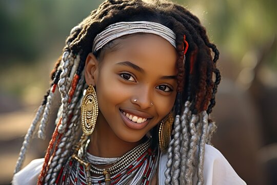 Beautiful afro girl, Oromo tribe woman portrait