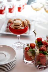 buffet, bright treats for guests, desserts and champagne 
