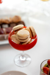 buffet, bright treats for guests, desserts and champagne 