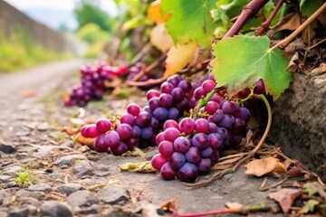 close-up of freshly cut grape bunches on the ground