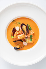 seafood soup on the white