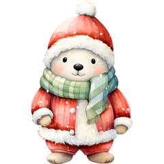 Fototapeta premium polar bear santa watercolor christmas gift box