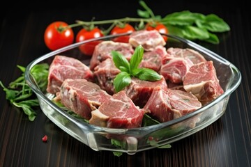 Fototapeta premium lamb chops with grill marks served on a glass plate