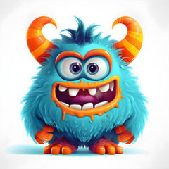 Naklejka premium illustration of a furry blue monster funny character with horns