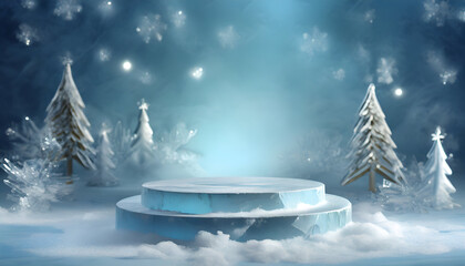 a winter-themed product podium in chilly, frosty colors for product presentation. Mockup for branding, packaging. Generative AI