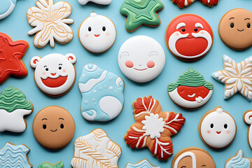 carved paper style Christmas ornaments, on white background, cookies.