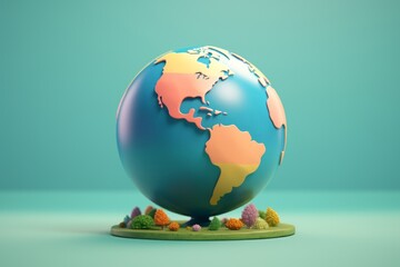 3D Earth on a grassy stand with miniature animals, underlining the importance of global conservation and biodiversity.