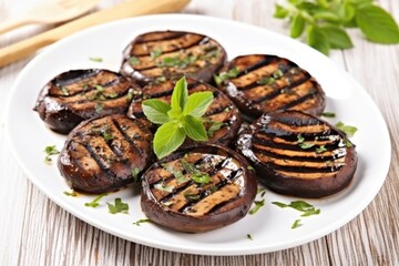 grilled portobello mushrooms on a white serving plate