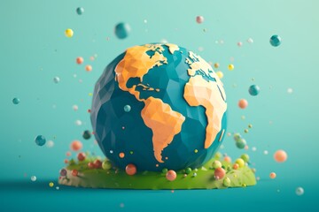 3D Earth on a grassy stand with miniature animals, underlining the importance of global conservation and biodiversity.