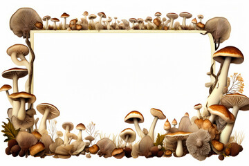 Group of mushrooms and white border.