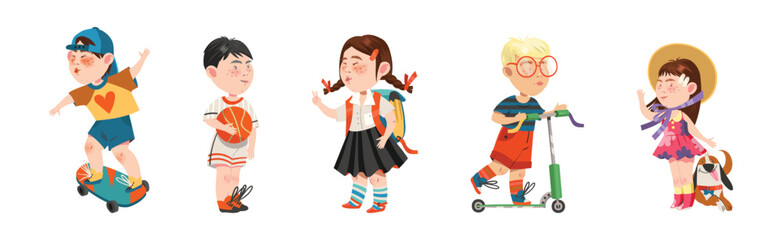 Little Kids Engaged in Different Recreation Activity Vector Set