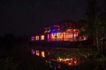 houseboat  in the night